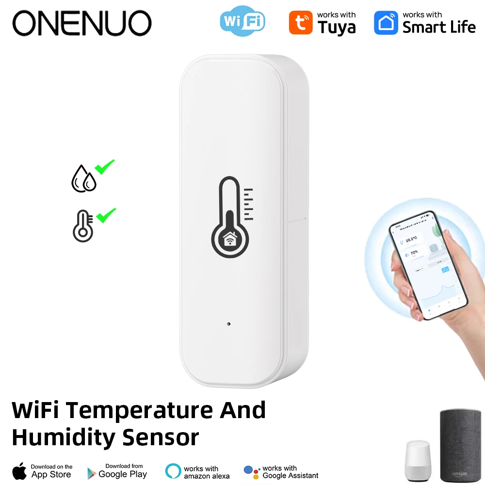 Indoor or Outdoor Tuya WiFi Temperature Humidity Sensor APP Check Home Thermometer Compatible For Alexa Google Home Voice