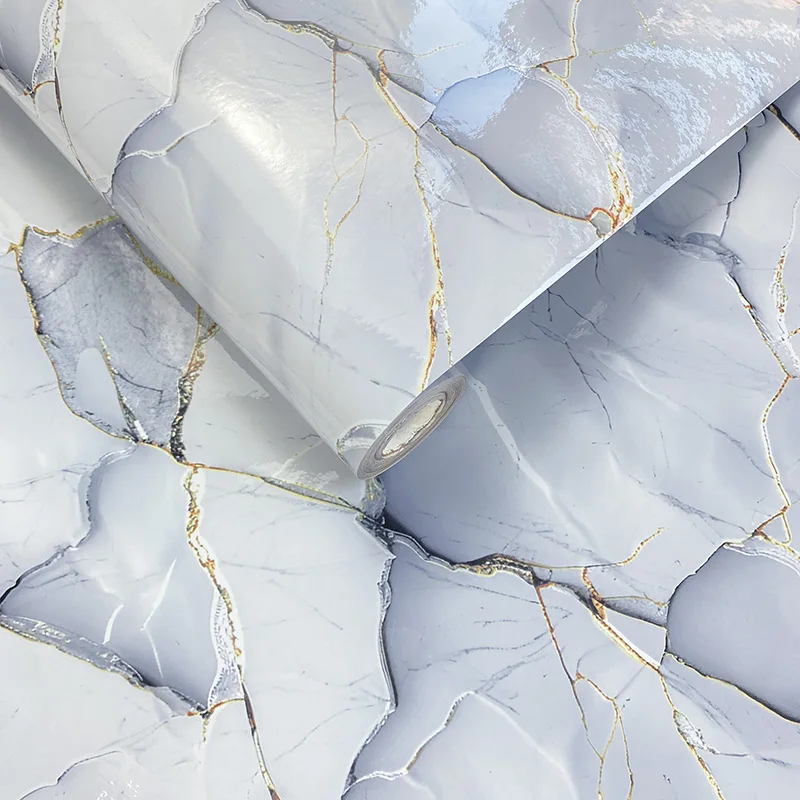 Gilded Imitation Marble Self-adhesive Wallpaper Living Room Background Kitchen Bathroom Waterproof Wall Sticker PVC Wallpaper