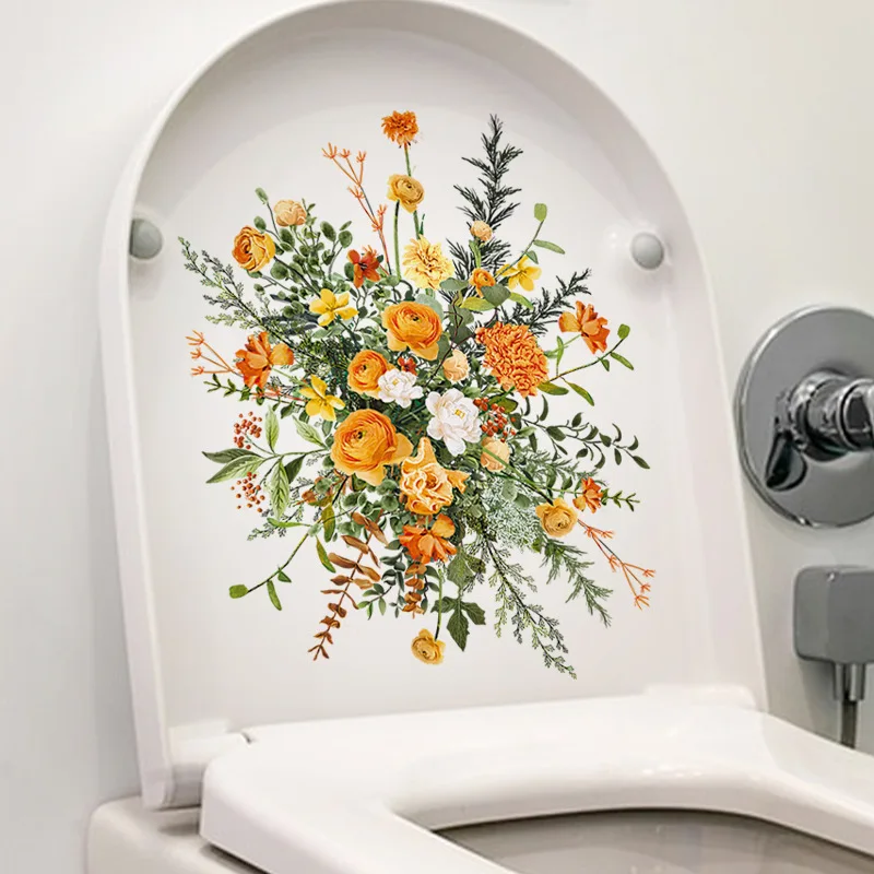1PC Green Plant Leaves Toilet Sticker WC Self Adhesive Paintings Removable Bathroom Decal Decorative Room Decor Wall Stickers