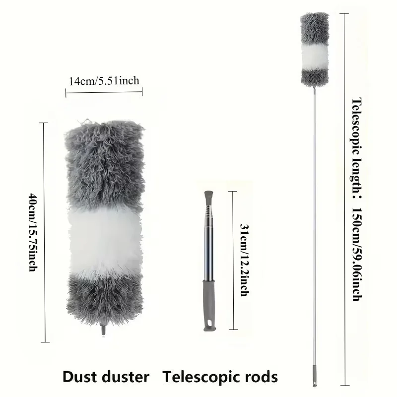 Duster with Extension Rod, Retractable Dust Brush, Microfiber Dust Brush, Reusable, Washable Ceiling Cleaning Tool