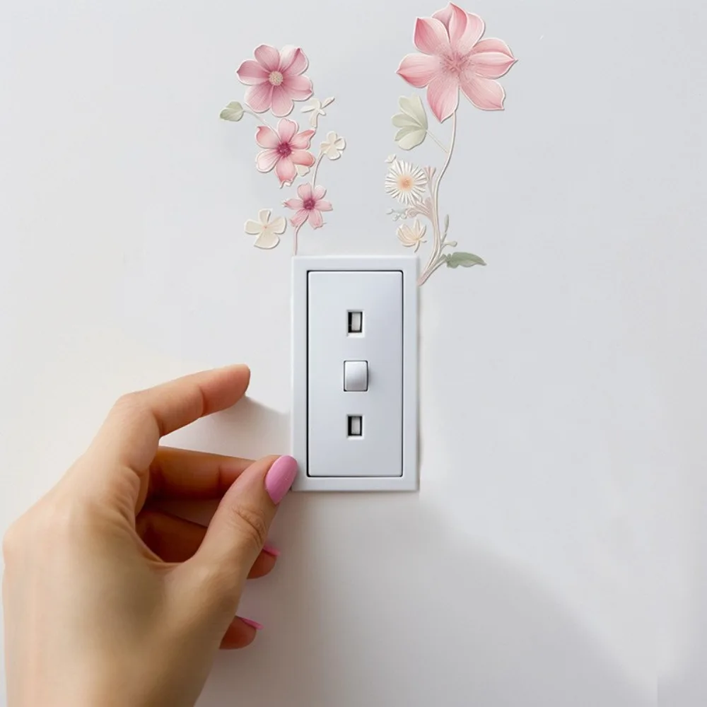 Beautiful Flowers Switch Wall Sticker PVC DIY Waterproof Sticker Removable Home Decoration Stickers Bedroom Bathroom Living Room