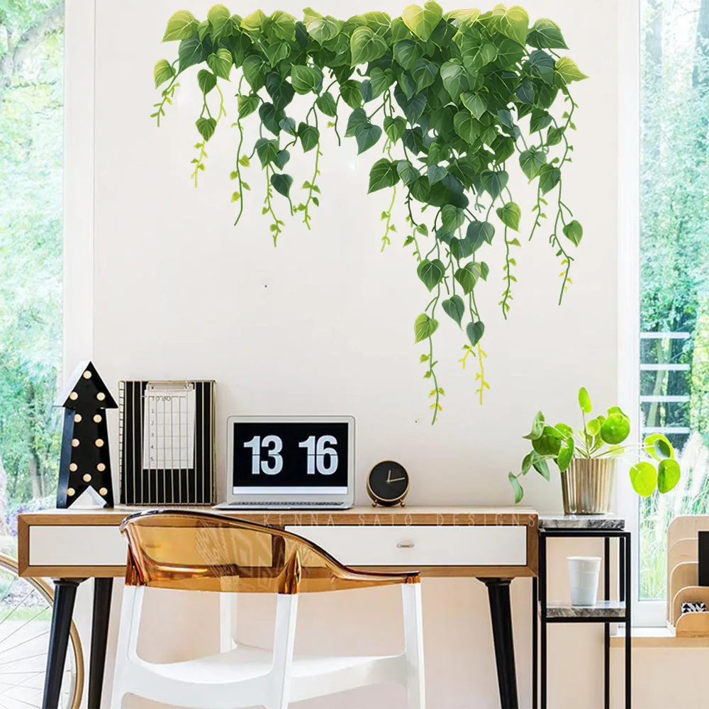 Green Plant Leaf Vine Wall Stickers Decals for Toilet Seat Kitchen Refrigerator Bathroom Bedroom Wall Decor