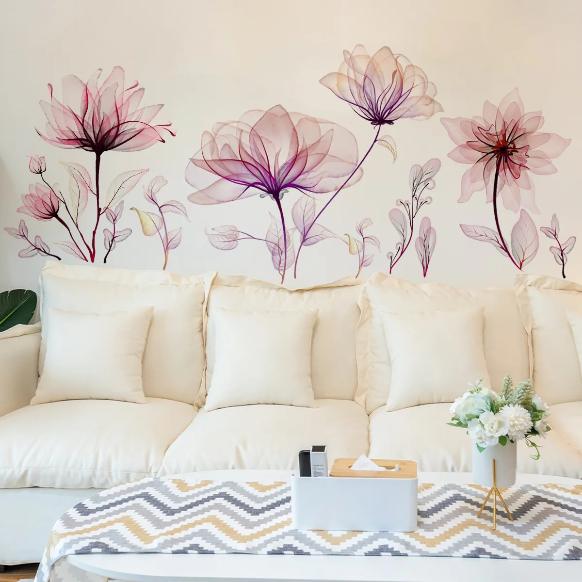 New Creative Pink Plant Flowers Confession Festival Commemorative Friendship Stickers Room Bathroom Bedroom Wall Ceramic Tile Be